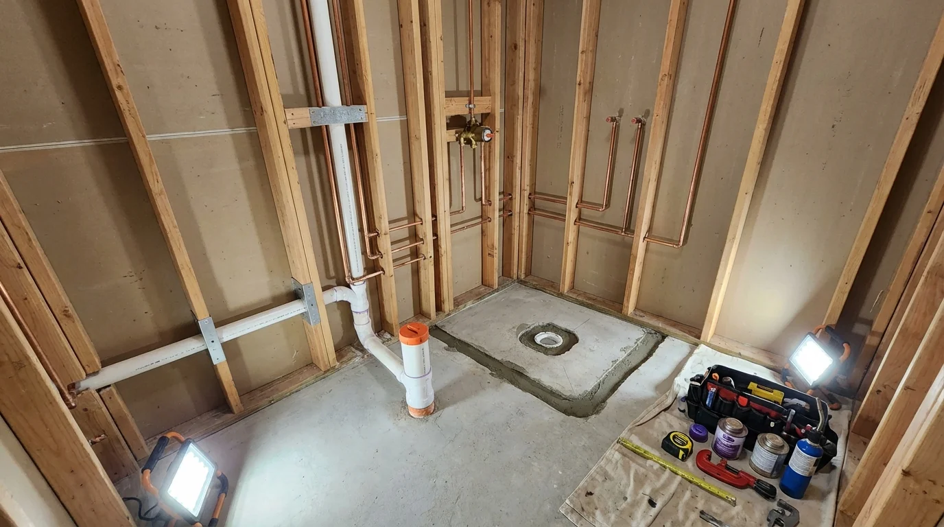 Bathroom rough-in plumbing during remodel by Johns Plumbing LLC in Pinch