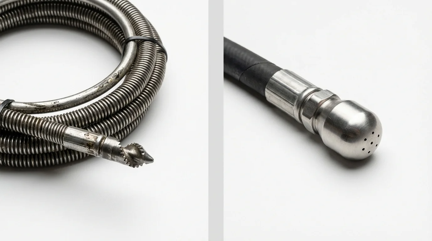 Drain snake cable and hydro jetting nozzle used for drain cleaning in Pinch, WV