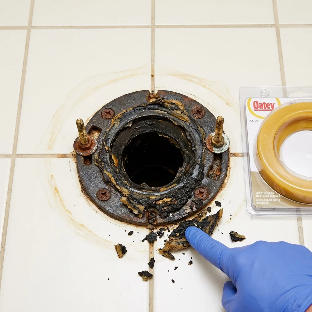 Failed wax ring showing water seepage at the base of a toilet in a Pinch, WV home